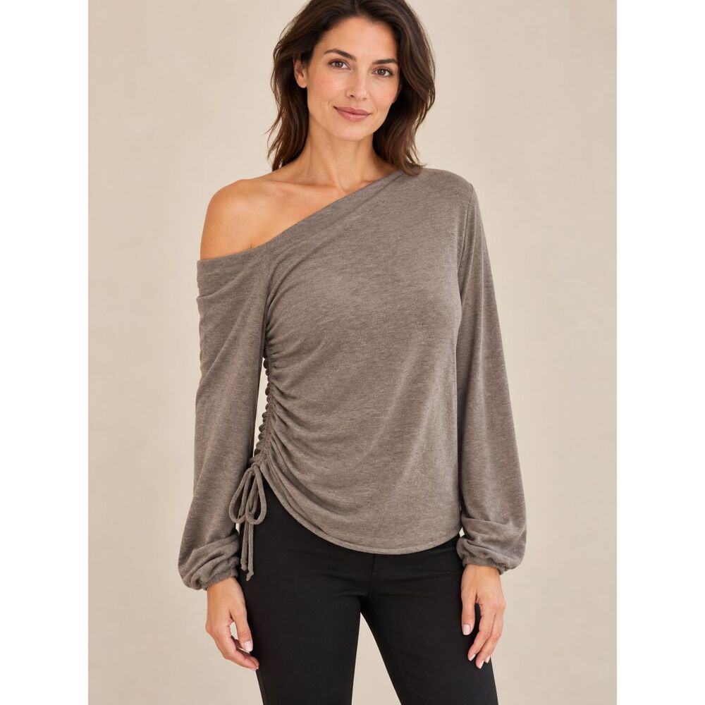 Project Social T Gray Off-One-Shoulder Ruched Top